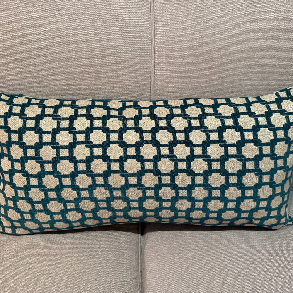 Custom Made Geometric Teal and Cream Accent Pillow Cover